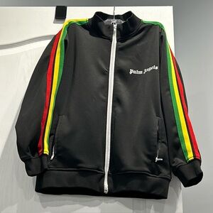 Palm Angels Black Jacket with Red, Yellow, Green Stripes